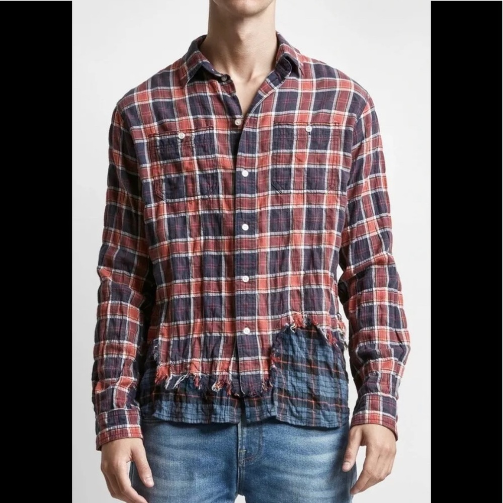R13 Plaid Tattered Hem Cotton Shirt. Size medium